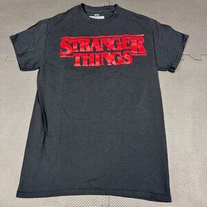 Stranger Things Netflix Black Graphic Tee With Red Logo S (34/36) Cotton Crewnec